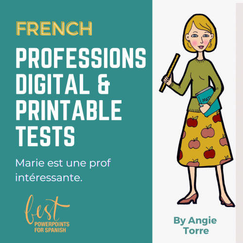 French Professions Vocabulary Tests Print and Digital drawing of a female teacher