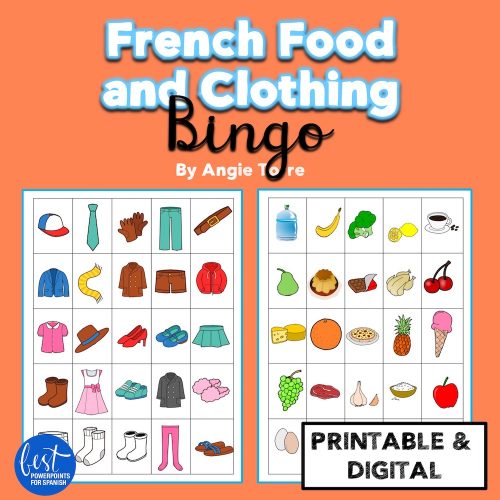 French Food Clothing and Colors Bingo Games Digital and Printable