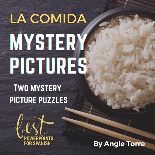 SPANISH FOOD LA COMIDA DIGITAL MYSTERY PICTURE PUZZLES IN SPANISH bowl of rice and two chopsticks