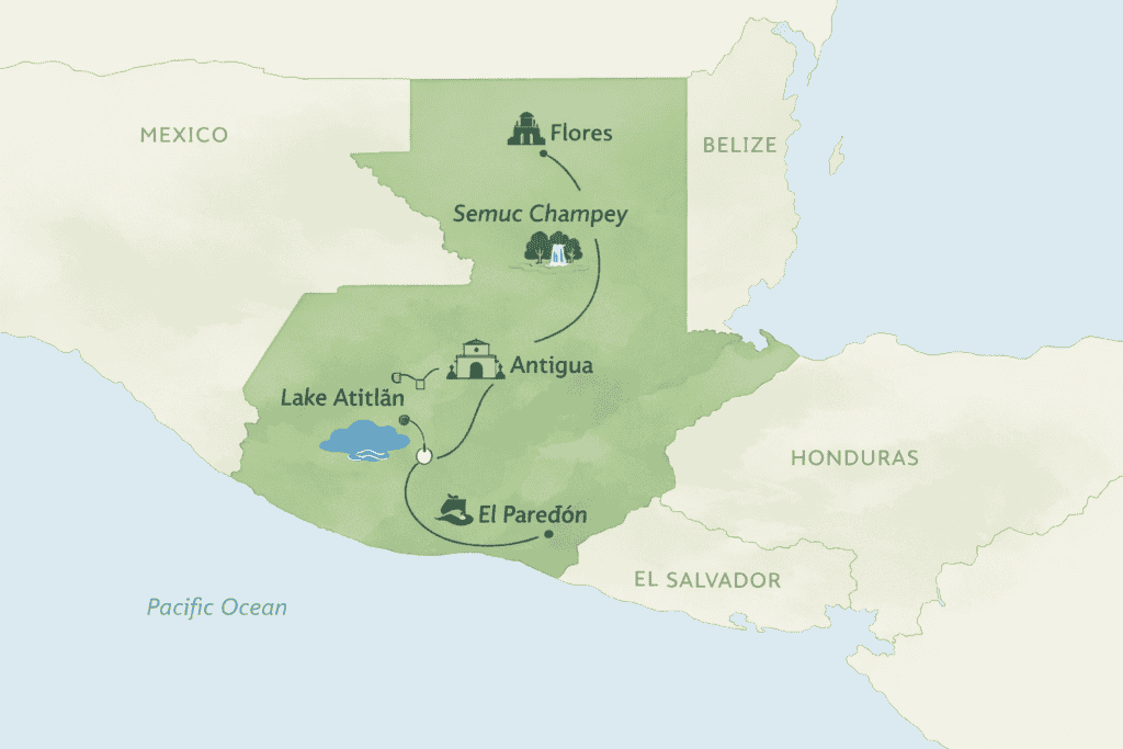 a map showing my route through Guatemala as a backpacker