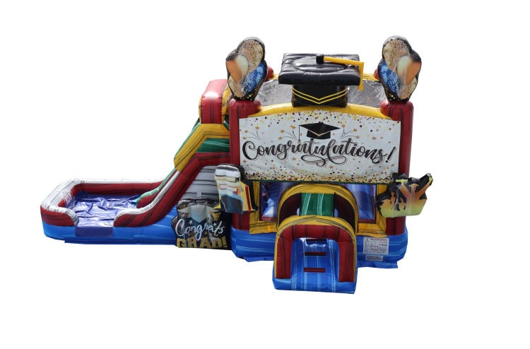 Graduation Bounce House With Dual Lane Water Slide