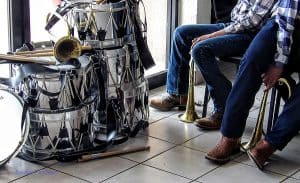 Youth band members' instruments.