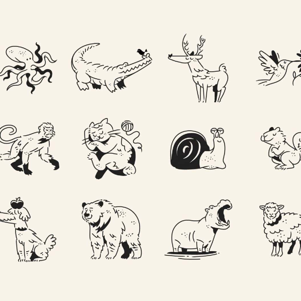 DrawInk Animal Line Art Pack, Premium Vector Illustrations from GetIllustrations for Branding