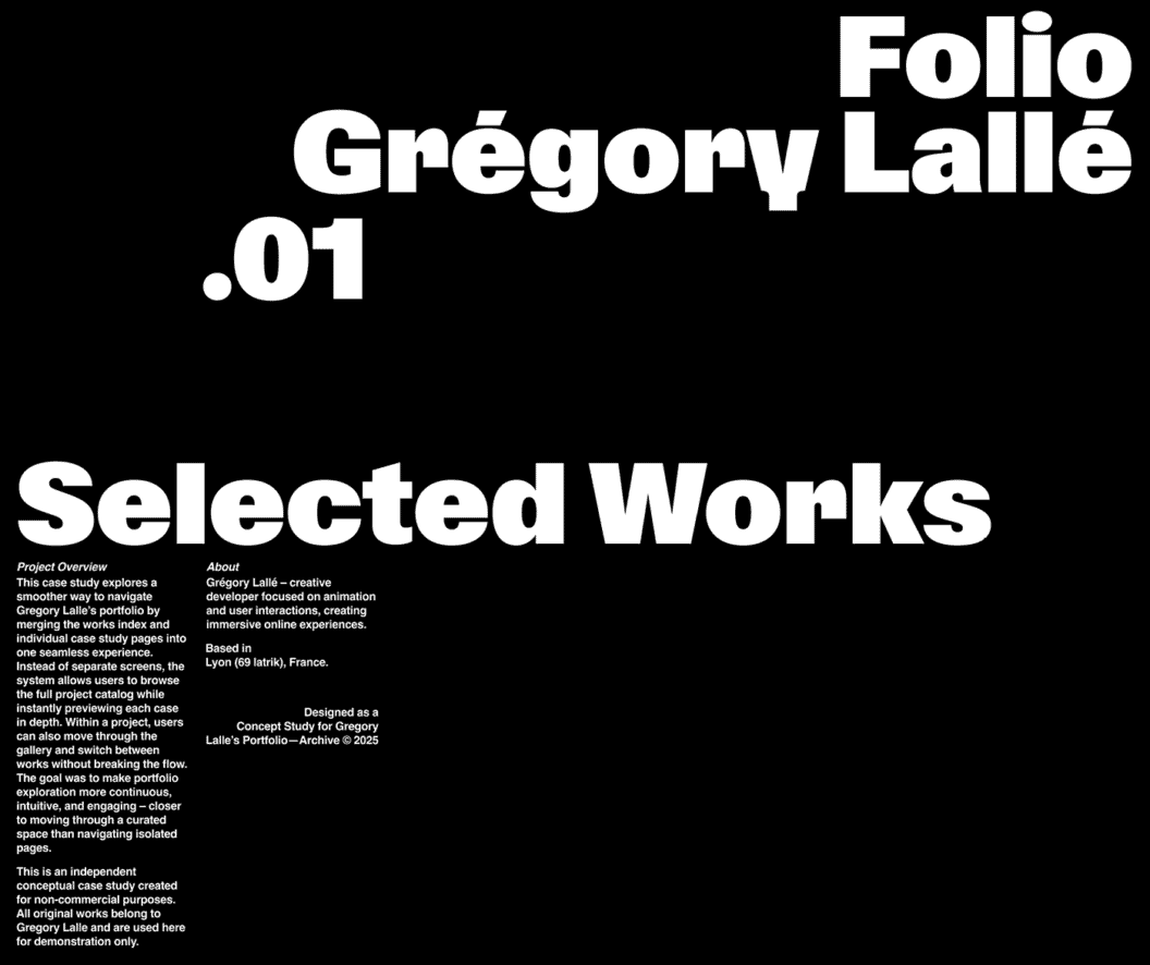 Gregory Lalle Portfolio Concept, Pixel-Perfect UI/UX Redesign by Dmitri Semenov