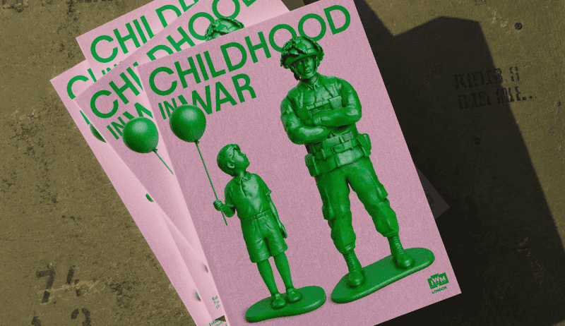 Johnson Banks transforms the green toy soldier, bold redesign for IWM London's Childhood in War