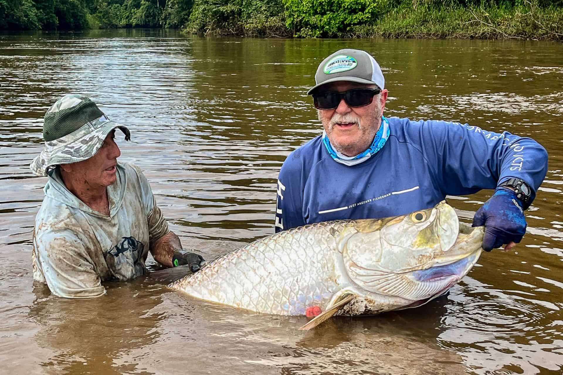 large tarpon caught by angler in costa rica's jungle tarpon reserve