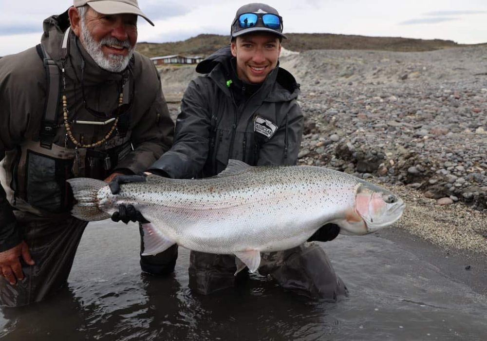 trophy rainbow trout caught in lago strobel argentina