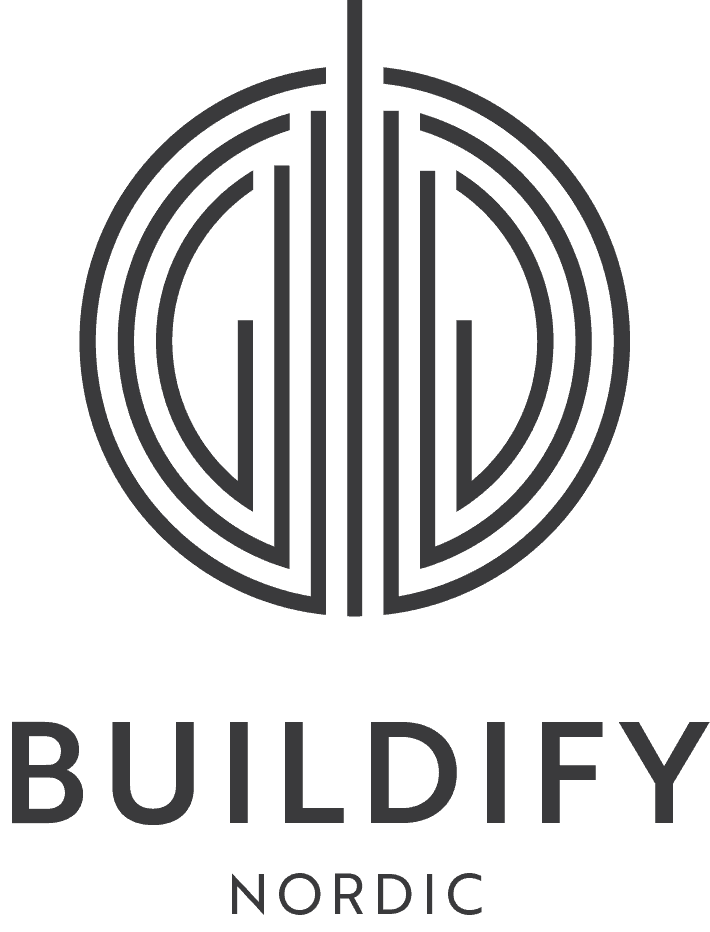 Buildify Nordic logotyp med cirkulärt design och text.