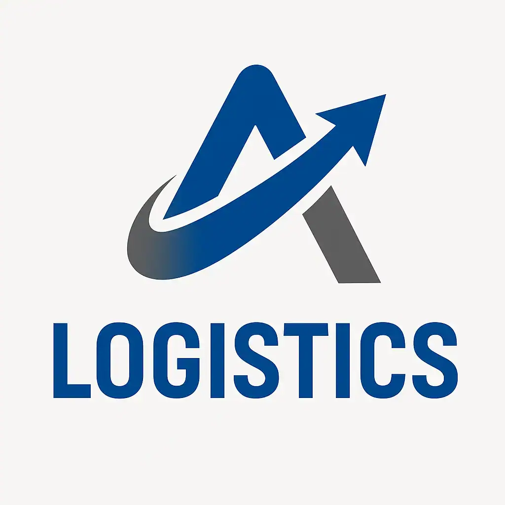 Logistics logo with upward arrow and stylized 'A' for business growth.
