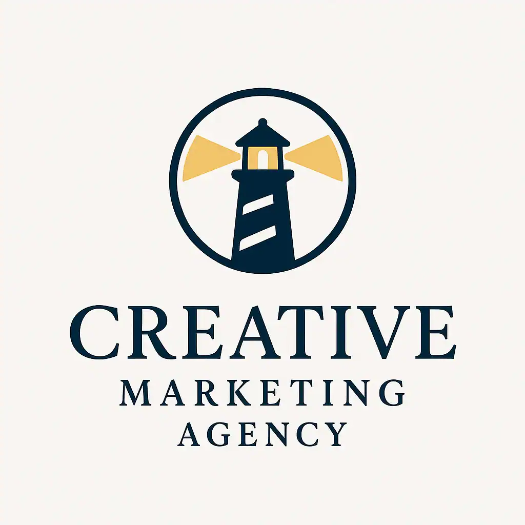 Creative marketing agency logo with lighthouse icon and text.