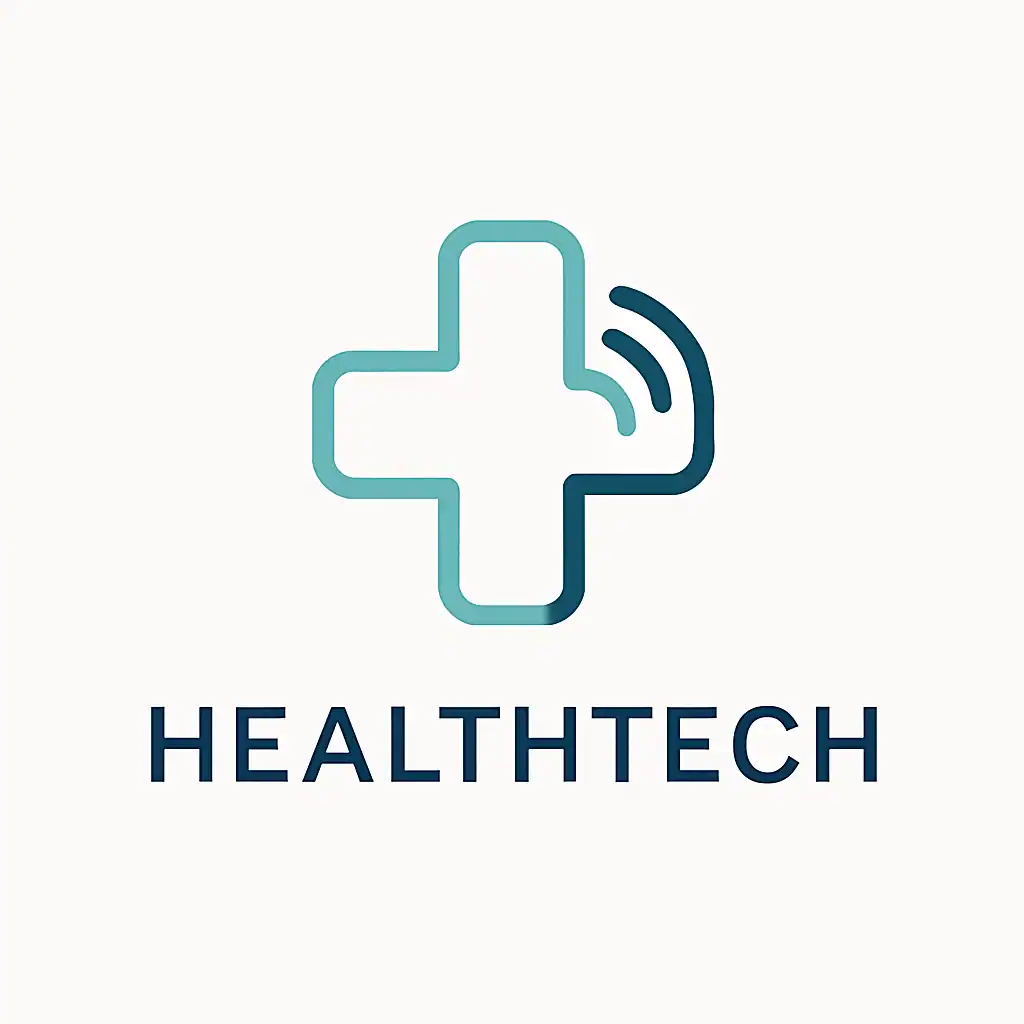 Healthtech logo with a medical cross and sound wave design.