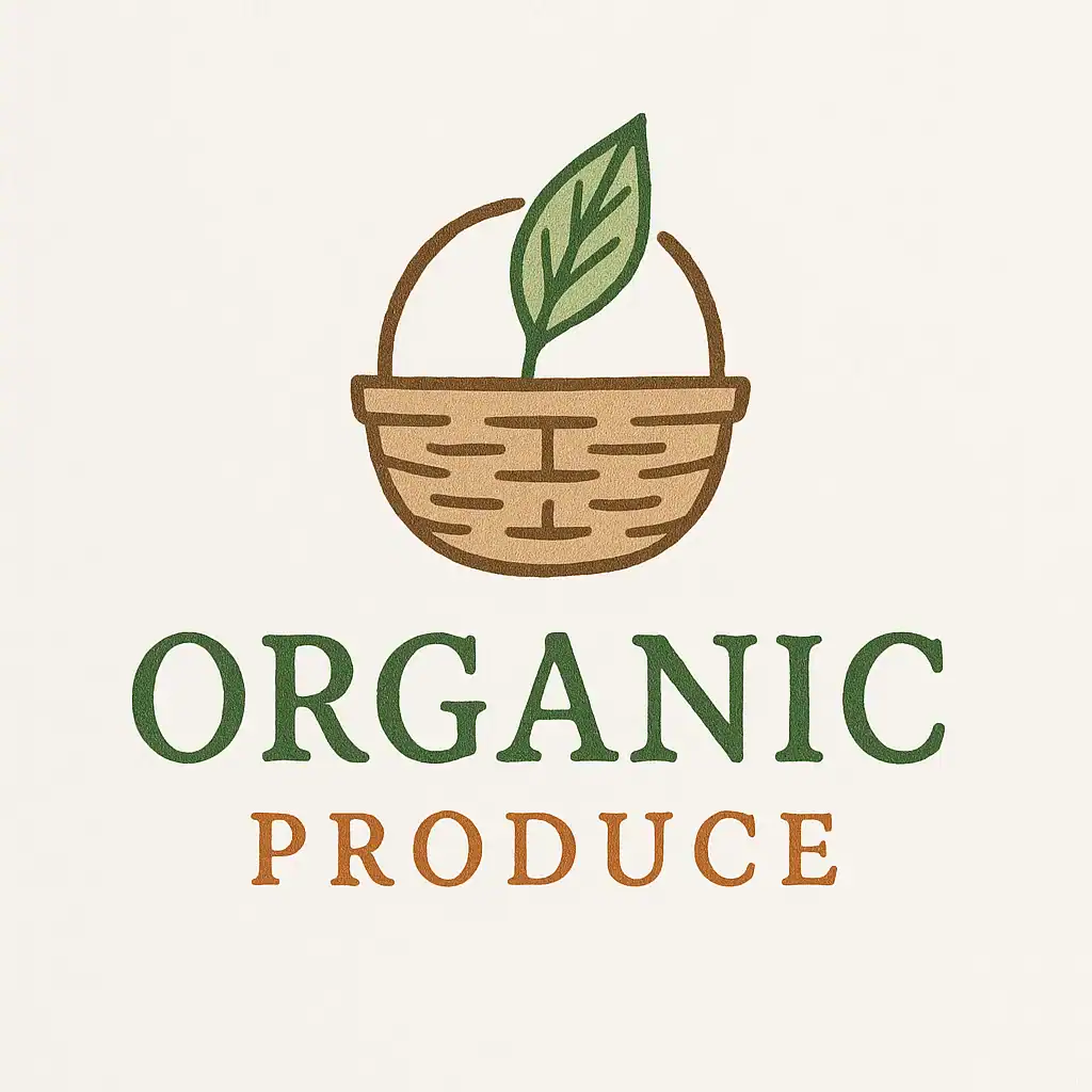 Organic produce logo with basket and leaf for GreenHarvest Organics.