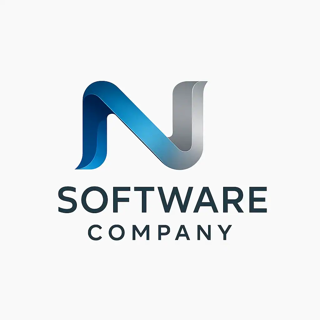 Modern software company logo with a stylized 'N' in blue and gray.