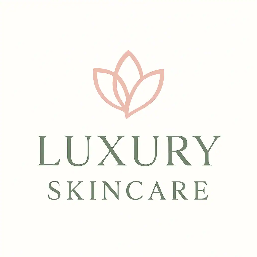 Luxury Skincare logo with a minimalist flower design and elegant font.