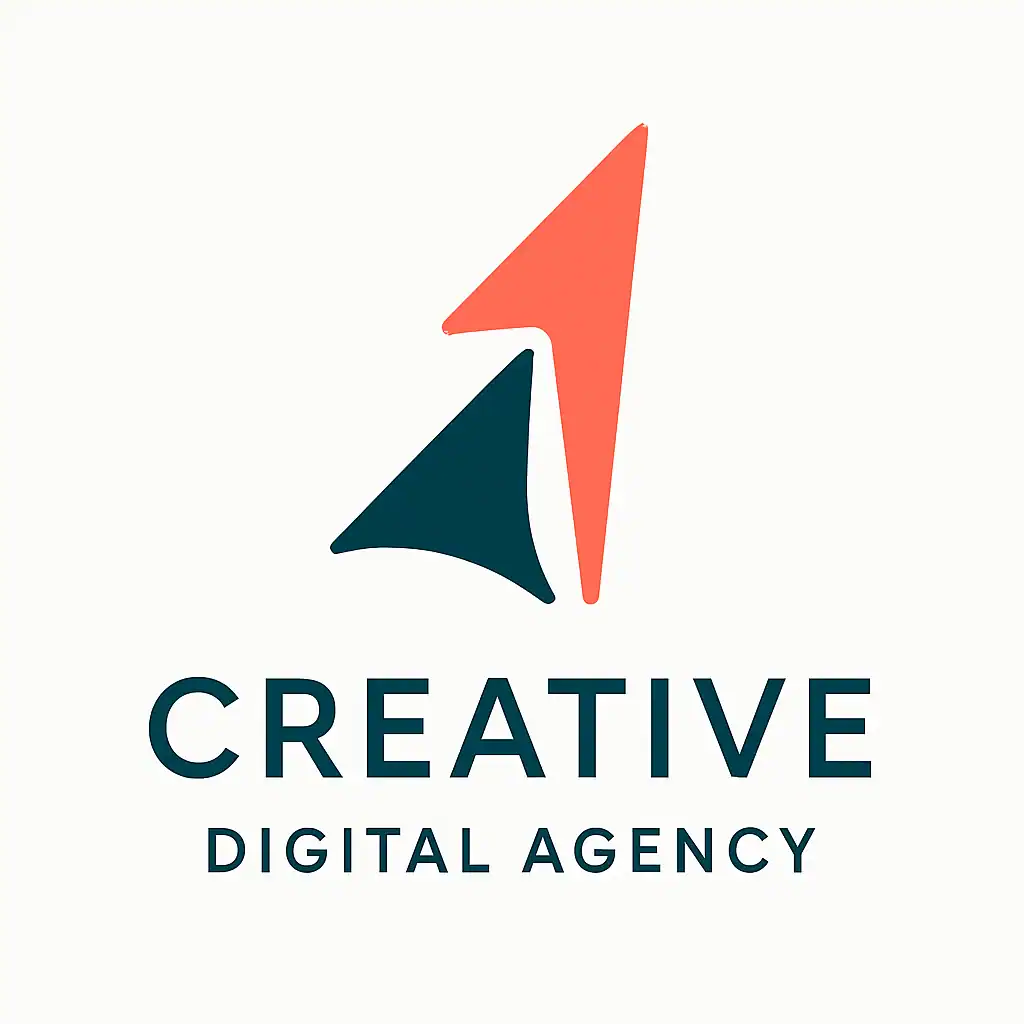 Creative Digital Agency logo with abstract arrow design in coral and dark teal.