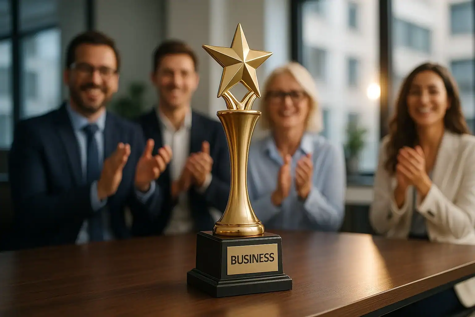 Business award trophy with a star, symbolizing achievement and success.