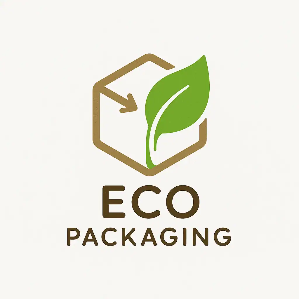 Eco-friendly packaging logo with leaf and box icon.