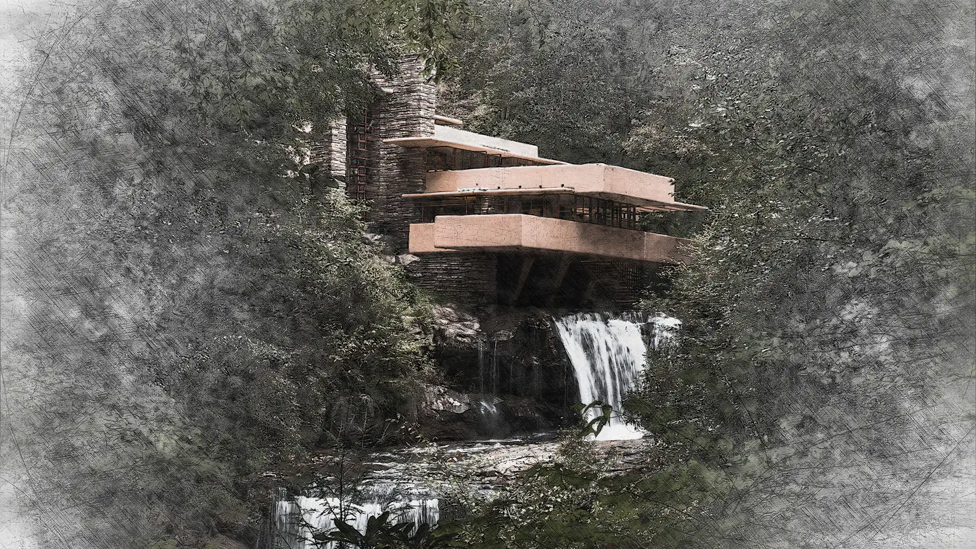 Illustration of a house that was designed by Frank Lloyd Wright.