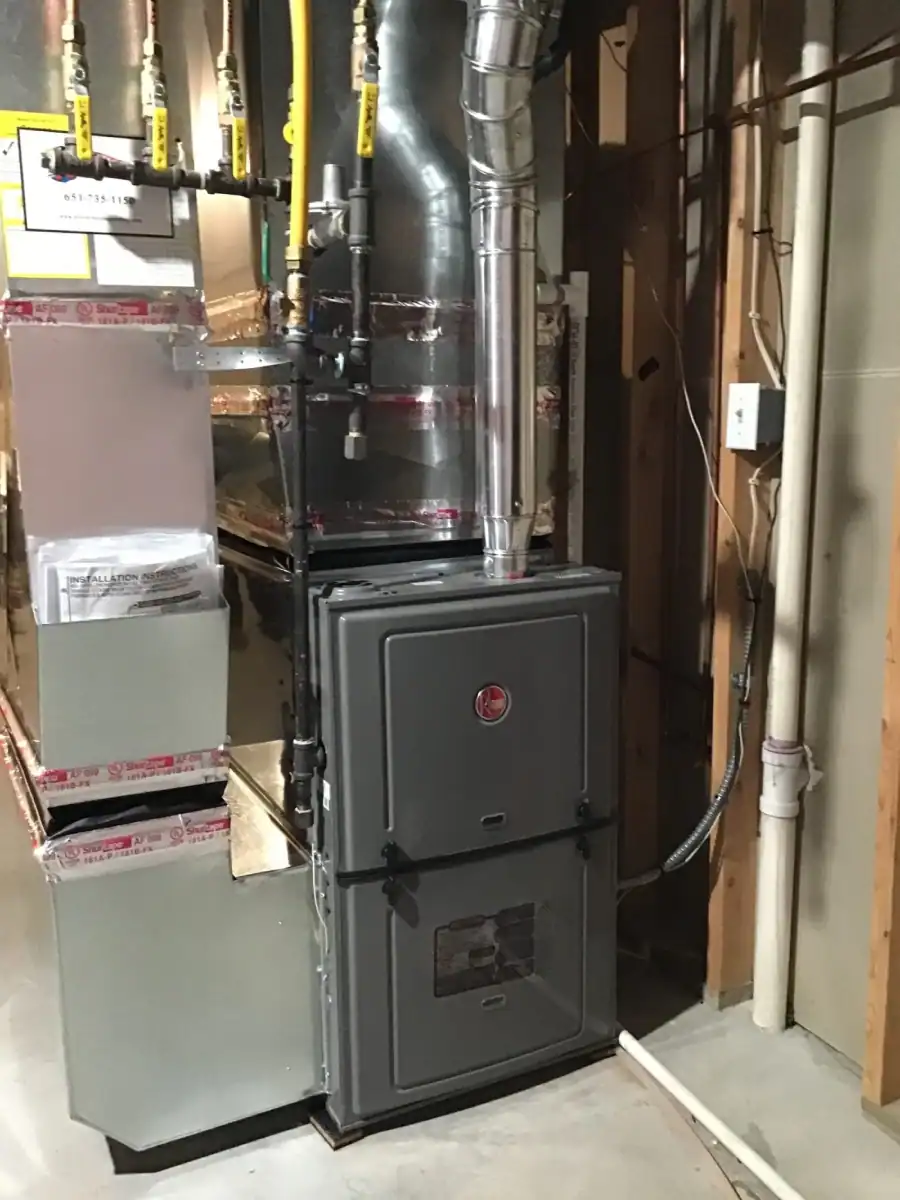 Rheem-High-Efficiency-Gas-Furnace-Installed-In-Basement
