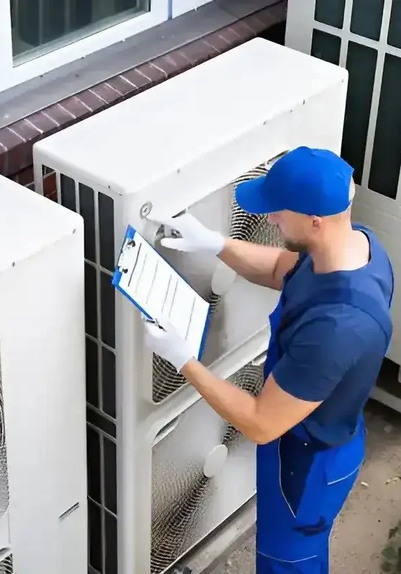 HVAC-Technician-Inspecting-Outdoor-Air-Conditioning-Unit