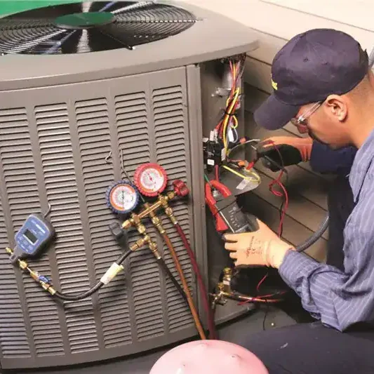 HVAC-Technician-Diagnosing-Outdoor-Condenser-Unit-Wiring