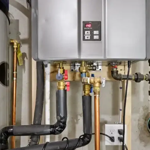 Tankless-Water-Heater-Unit-With-Copper-Pipe-Valves