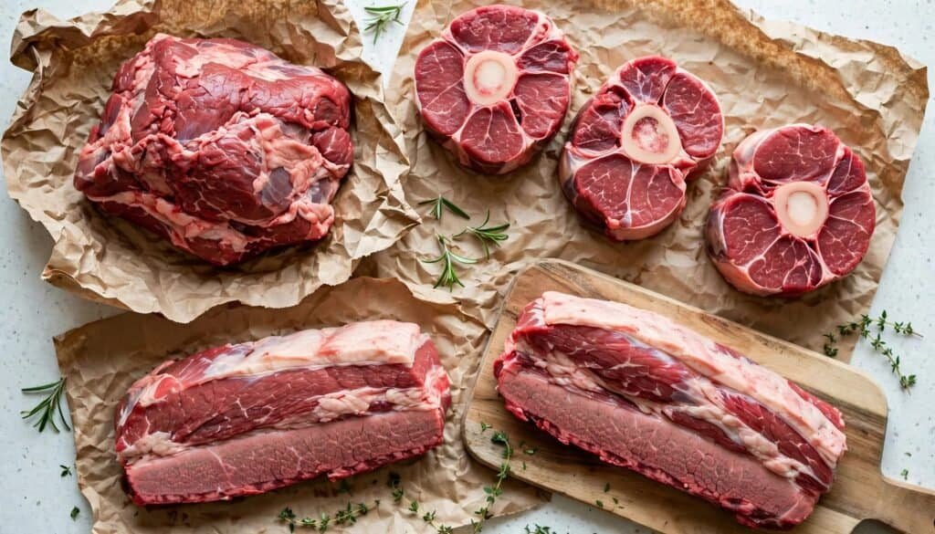 Various cuts of raw beef including steaks and roasts on parchment paper and wooden board, ideal for a budget-friendly carnivore diet.