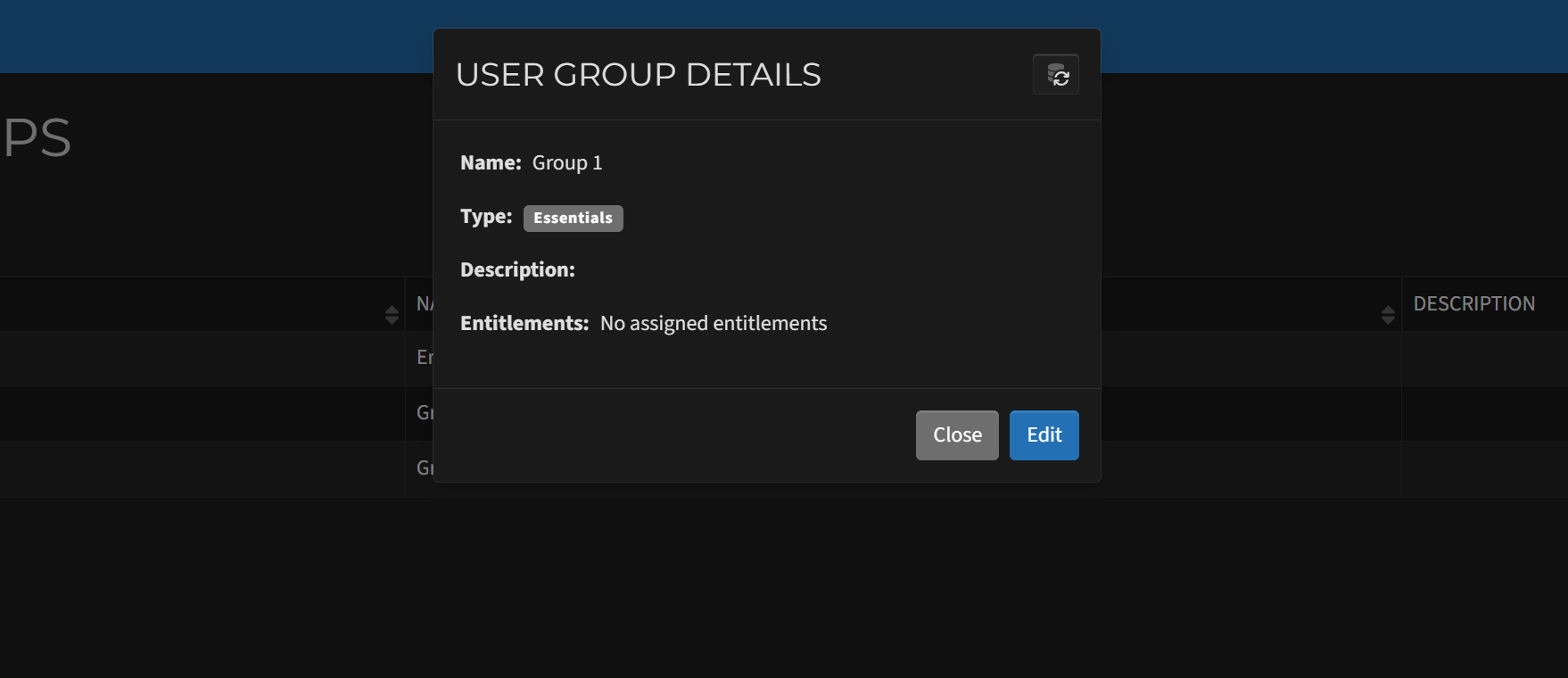 user group details window