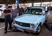 In 1979 the first generation of light commercial vehicles carrying the ISUZU brand name came off the production line at ISUZU’s Nelson Mandela Bay Plant. Its engineering team (from left to right) Daryl Chetty, Le Clue Mostert, Sarel Du Plessis and Francois Schellingerhout were instrumental in the restoration of this blue first-generation ISUZU bakkie.