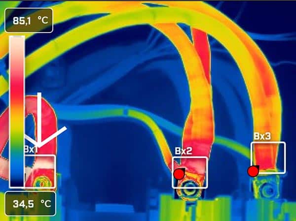 When using thermography to monitor the condition of this emergency switchboard bus tie in an engine control room, WearCheck’s asset reliability care (ARC) team found a critical fault – the incoming middle fuse connection on the contactor had a high resistance defect.