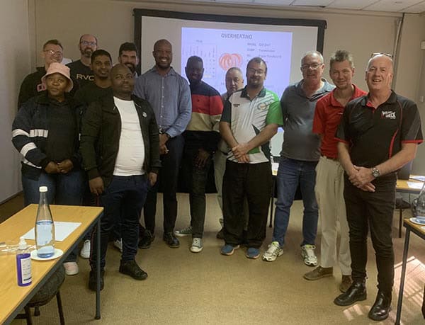 Delegates from Vulcan International attended oil analysis training by WearCheck Mozambique recently. Course presenters Gabriel Perengue (blue shirt, cap) and Helder Ernesto (grey shirt, cap) are seen here with course participants.