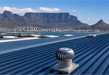 Clean industrial roof looking over the Cape Town Bay Towards Table Mountain