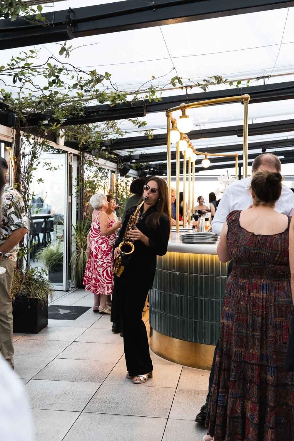 sax London events photographer east london uk - wagtails rooftop anniversary party