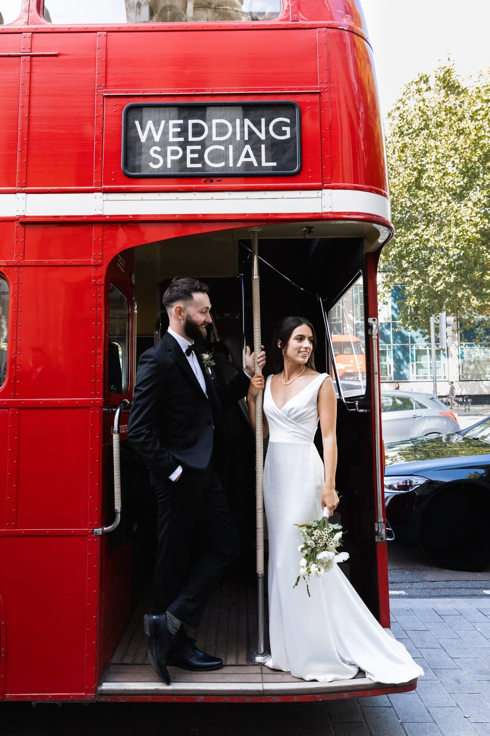 Vintage big red bus hire for London weddings UK - East London Wedding photographer Lauren Squire