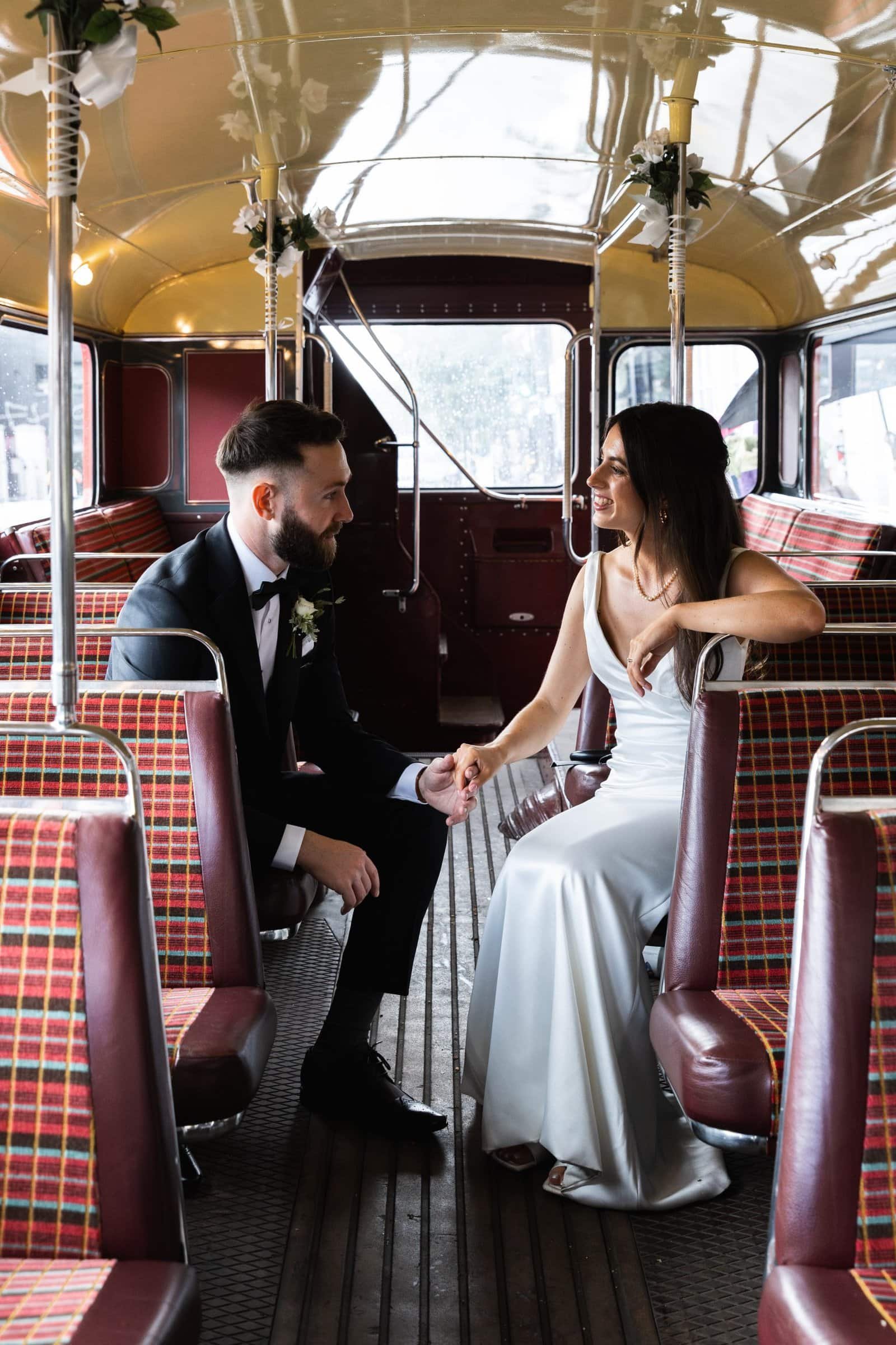 Vintage big red bus hire for London weddings UK - East London Wedding photographer Lauren Squire