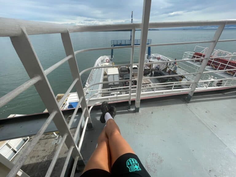 Feet up on the top deck of the Puntarenas to Paquera ferry on the way to Santa Teresa