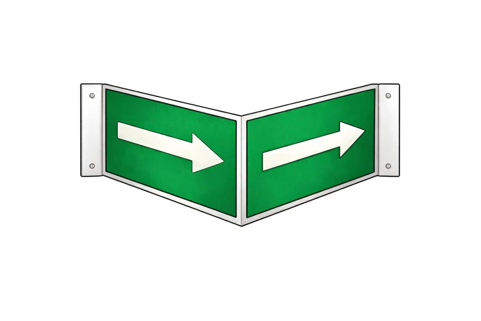 AED directional arrow on triangular panel