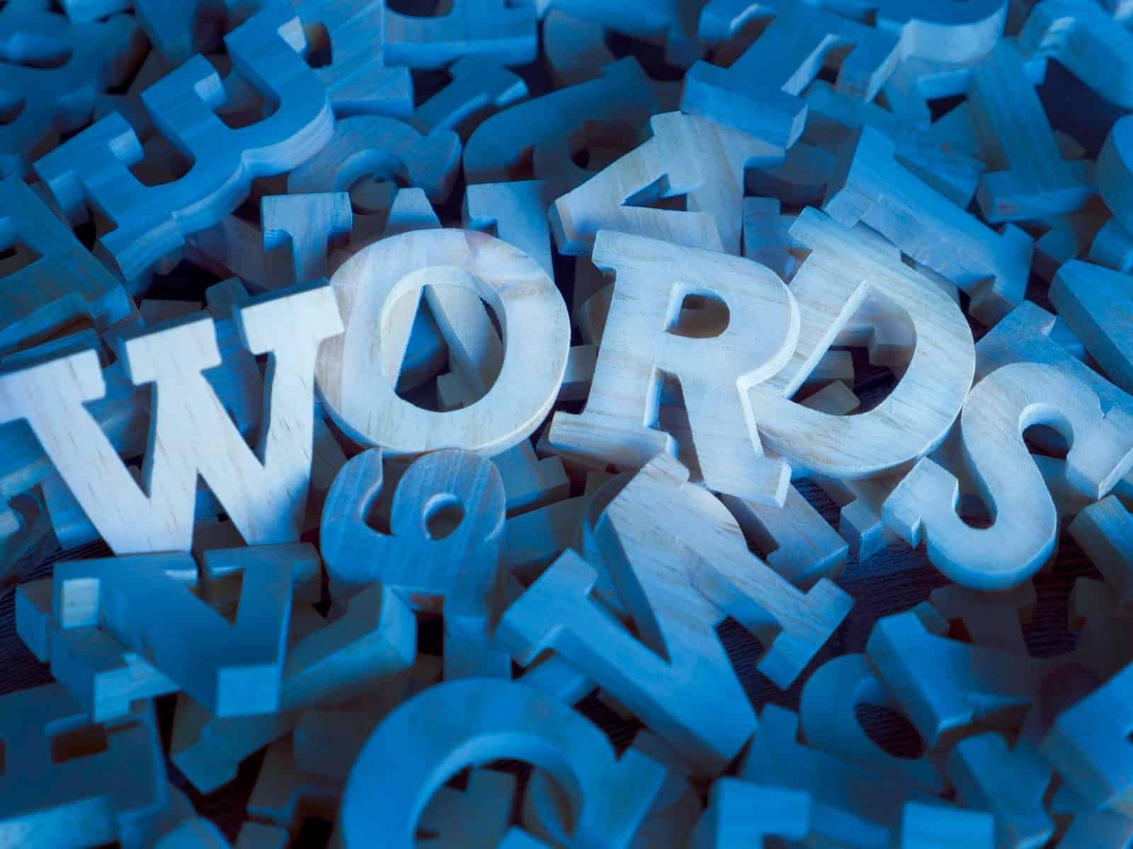 Letters in a pile spelling out "words"