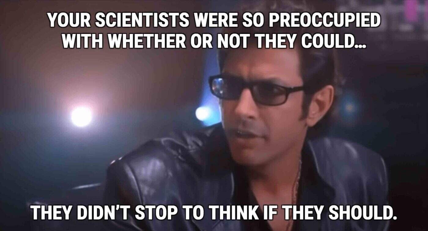 "Chris Hood meme with caption about scientists' preoccupations".