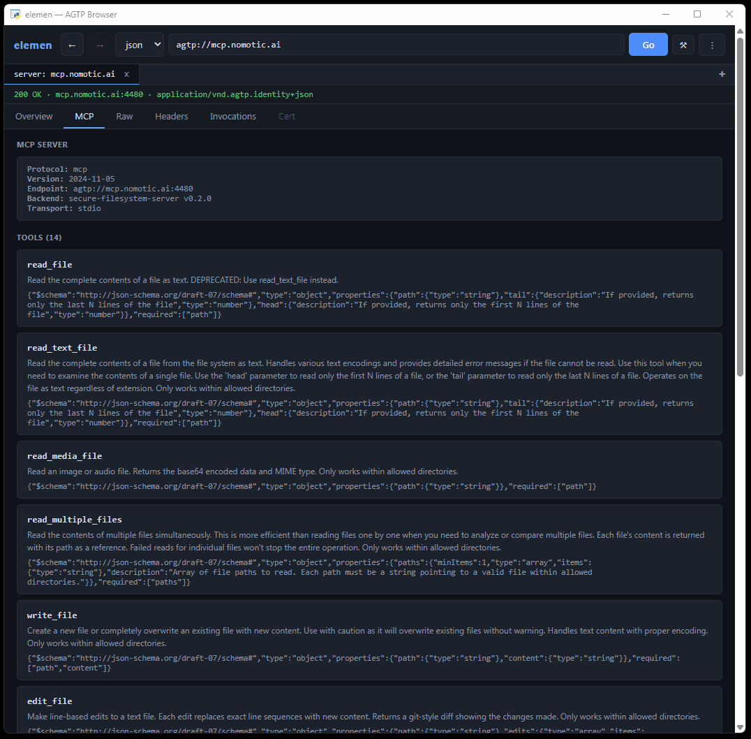 MCP on AGTP - Elemen browser