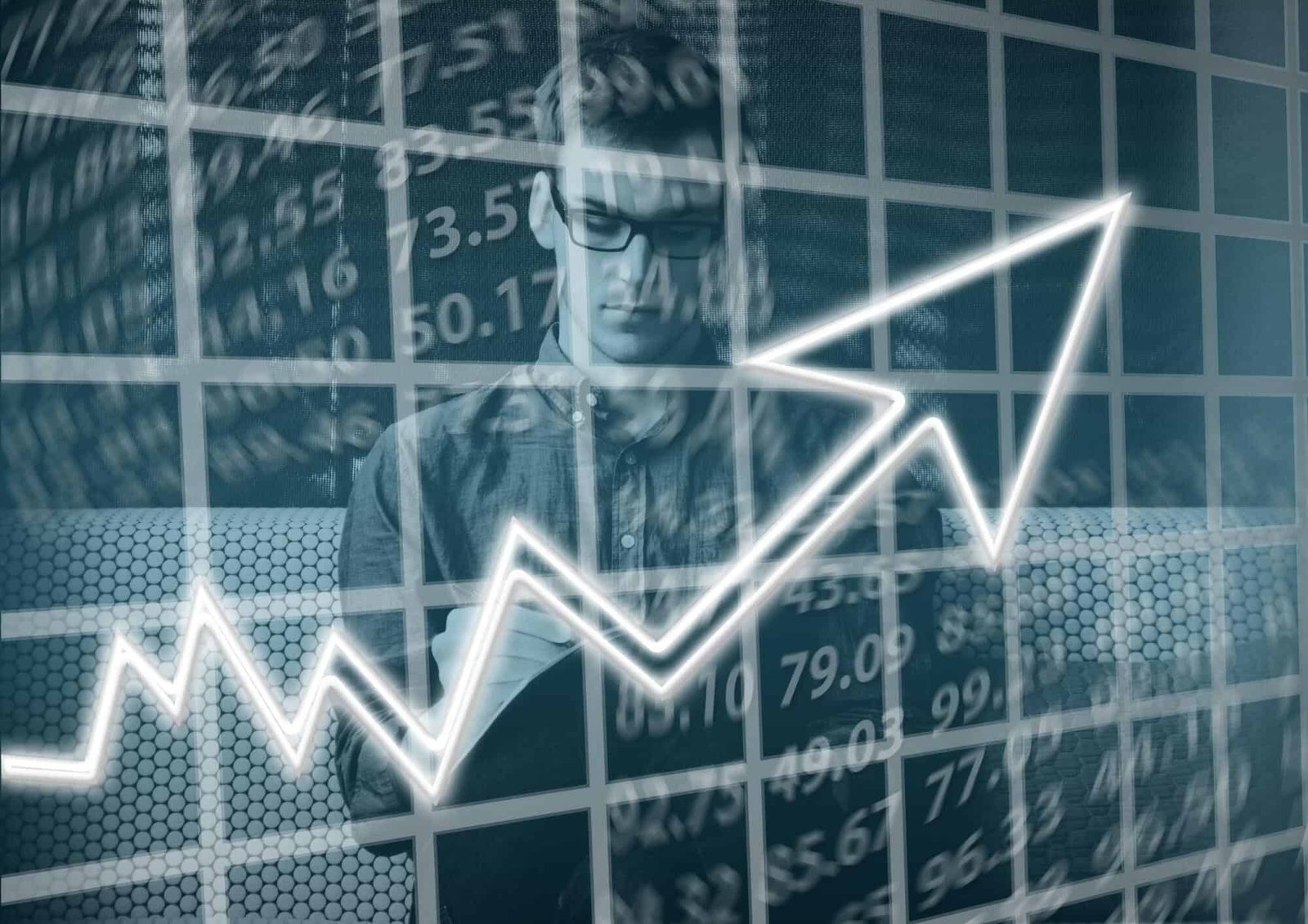 Profit-driven stock market analysis with digital financial data and upward trending graph for investment growth.