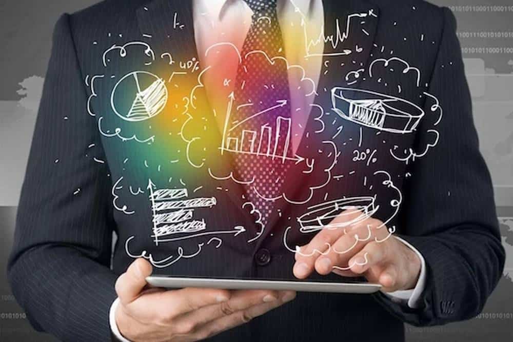 Marketing Tools and Image of Man on Tablet