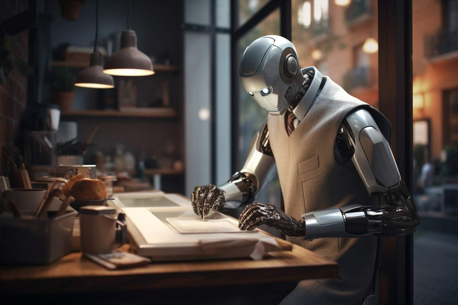 Futuristic, hypothetical autonomous robot at work
