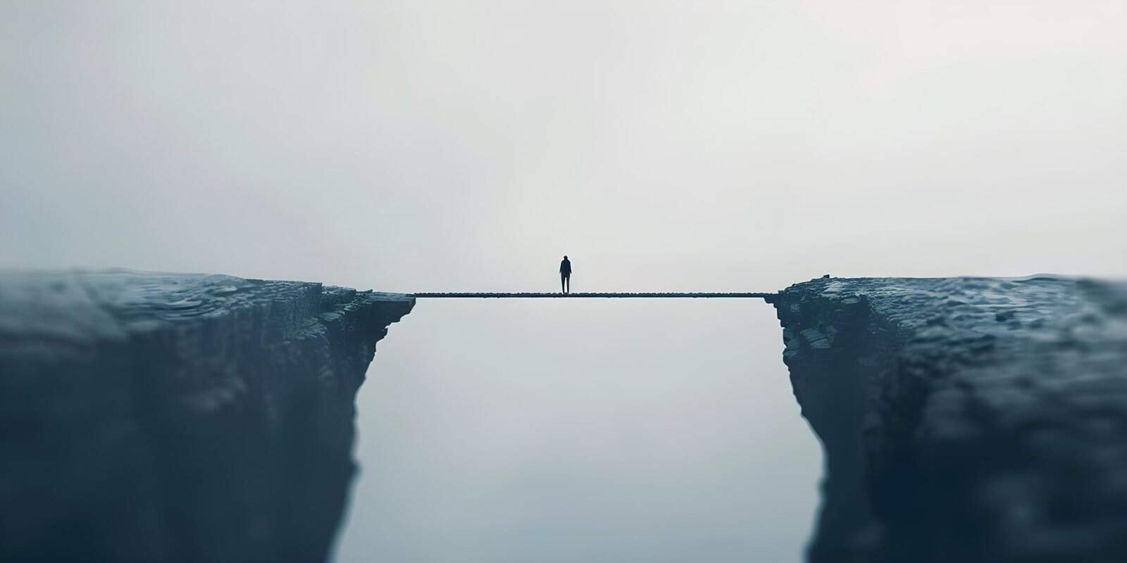 person on a bridge over a large gap, governance gap