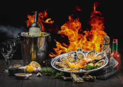 cinecrown-food-photography-big-ez-seafood-char-broid-oyster-fire