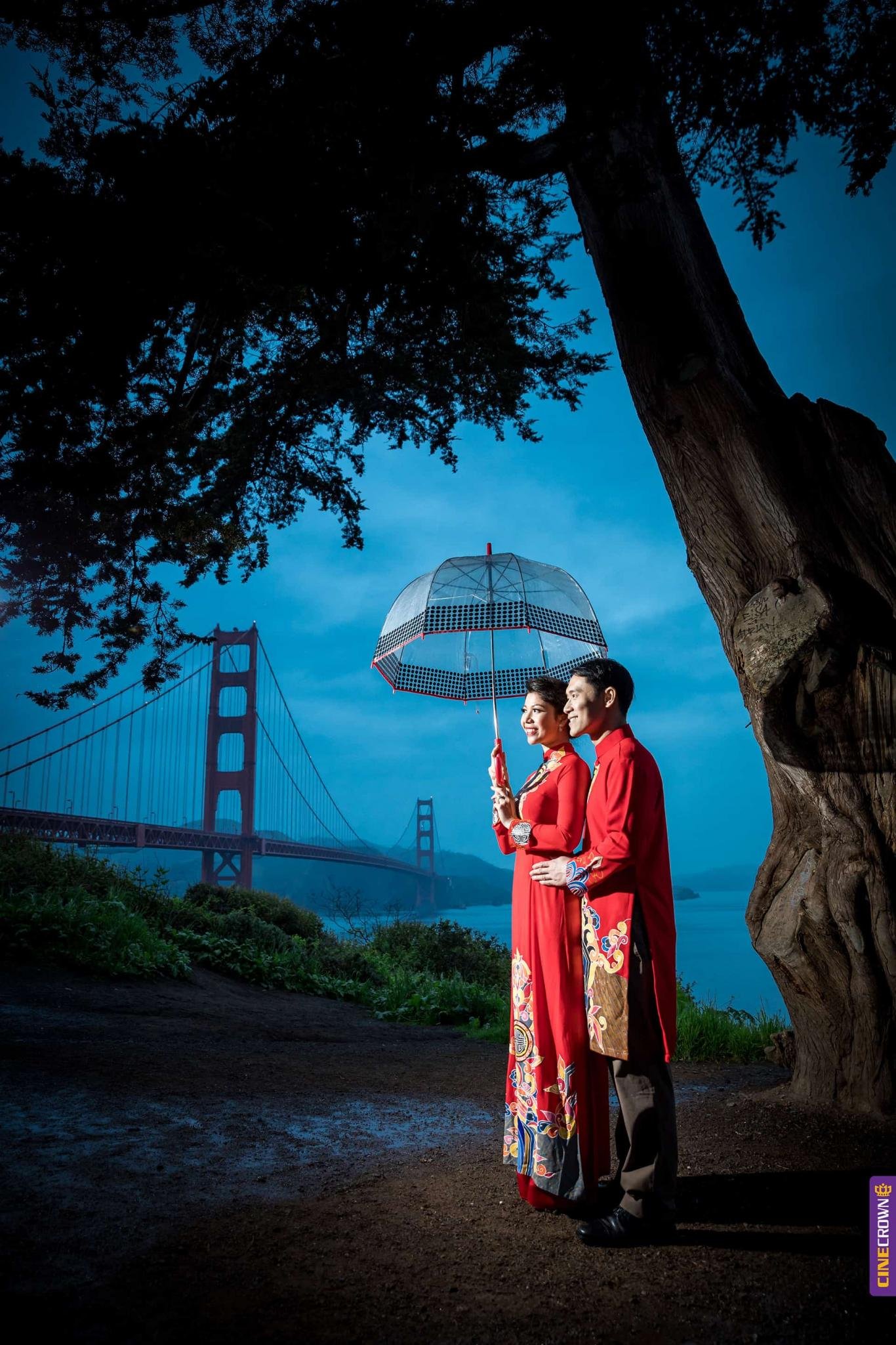 cinecrown-wedding-photo-bay-area-sunset-asian-in-red-ao-dai-dress