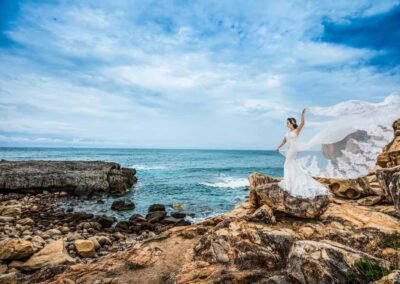 cinecrown-wedding-photography-bride-on-the-beach-flying-vail