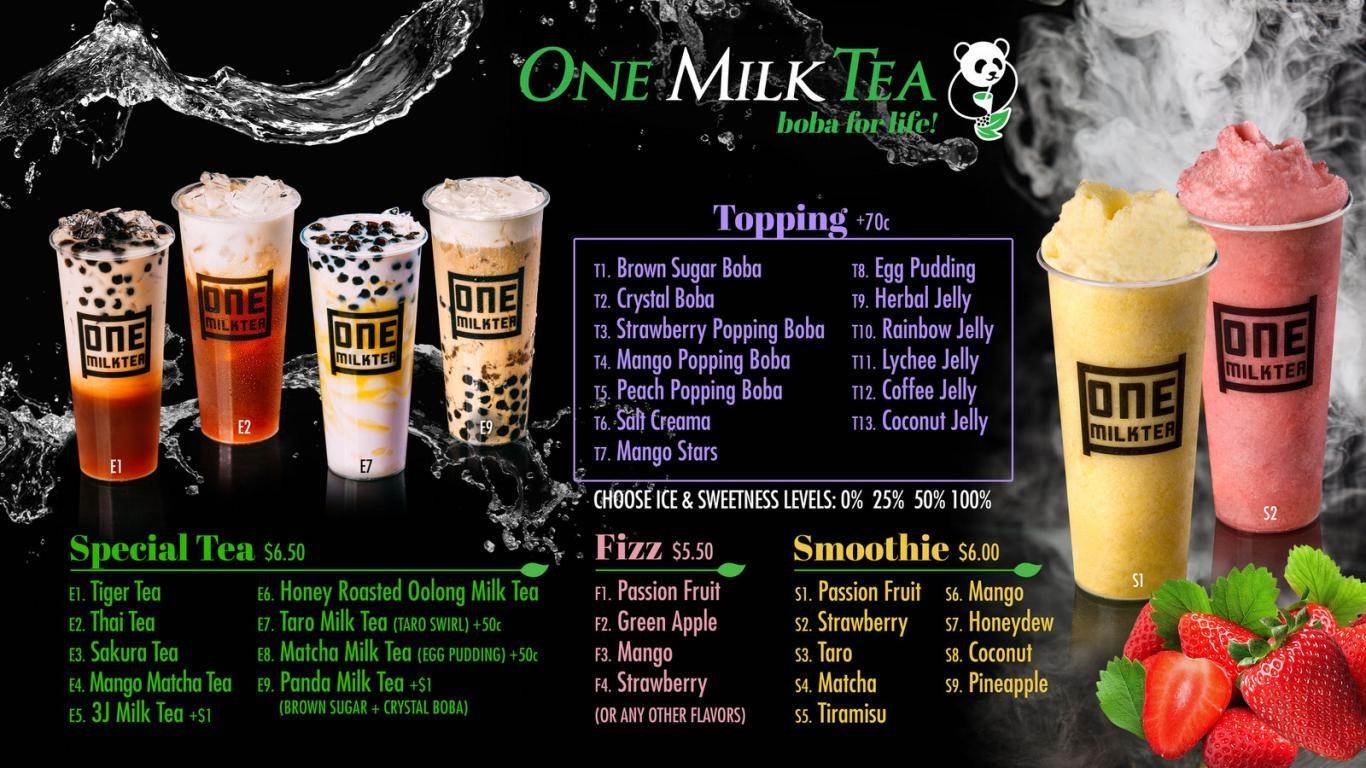 One milk tea menu.