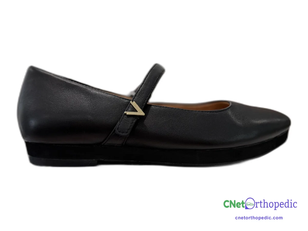 Black Mary Jane flat with a 1/4 inch shoe lift