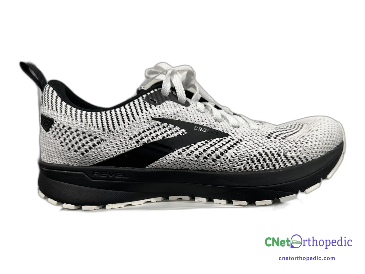 White and black Brooks running shoe with a 1/2 inch lift